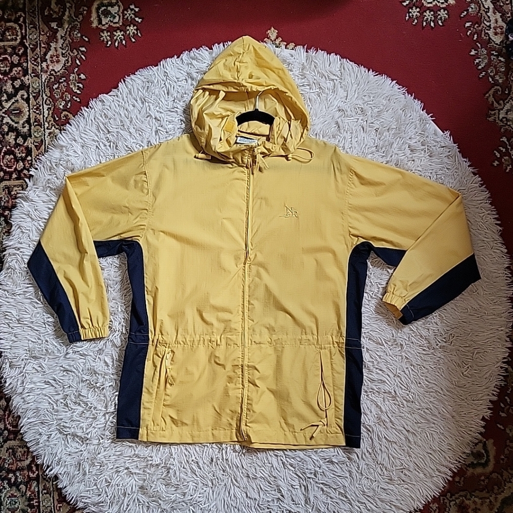 Vintage Northern Reflections Rain Jacket Yellow & Navy Blue Zip Up Hooded Jacket